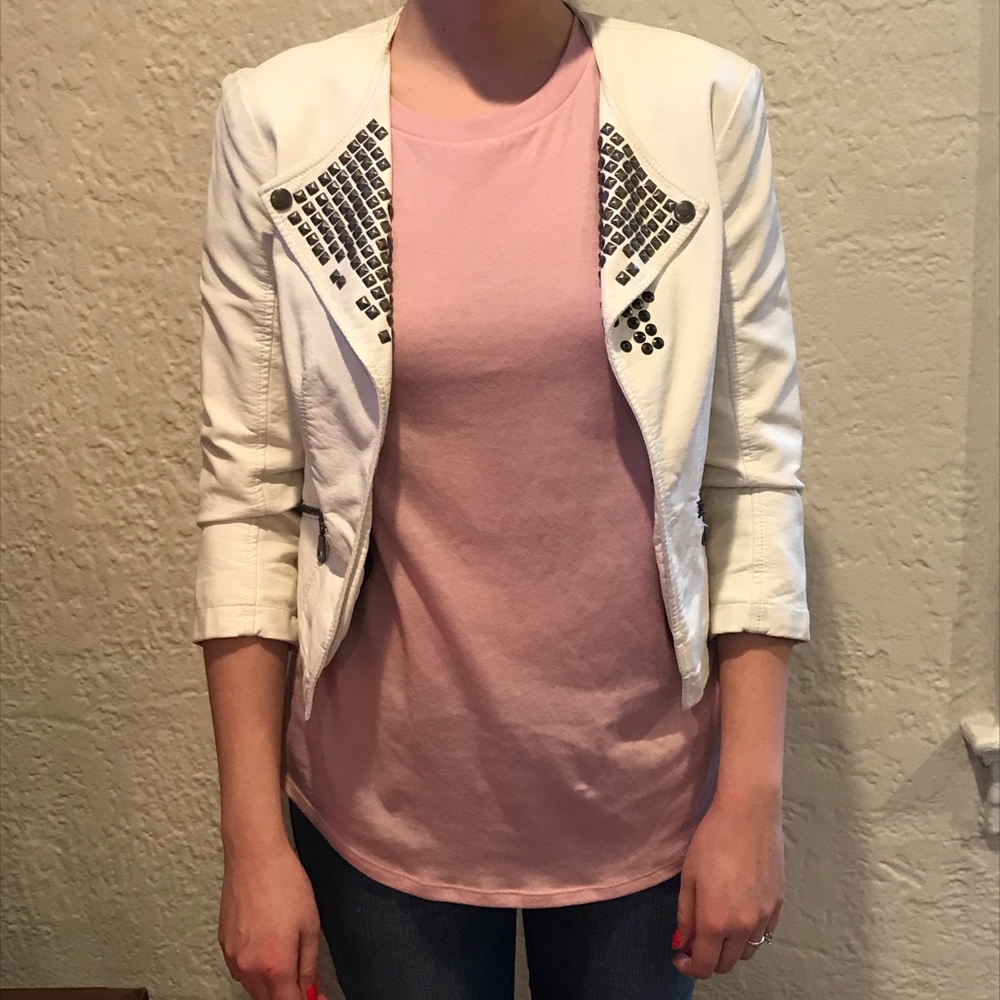 RD Style White faux leather studded leather jacket